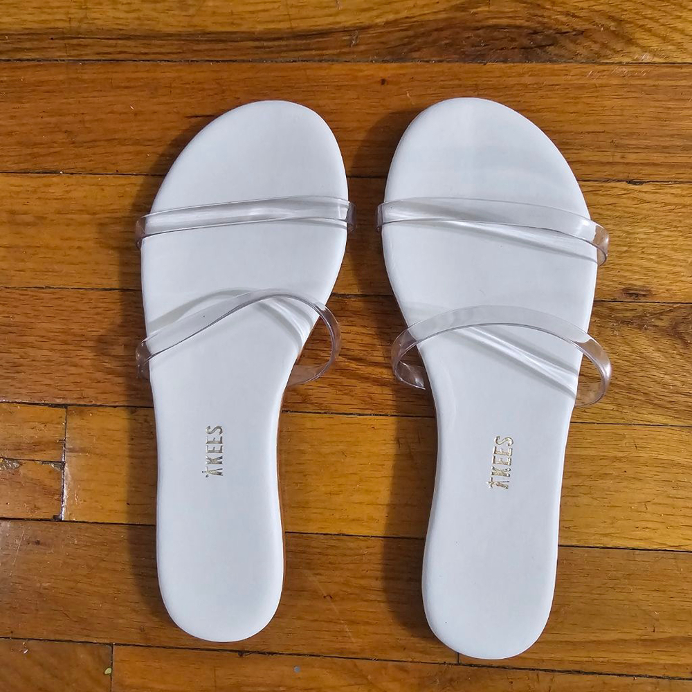 TKEES White Clear Strap Flat Sandals Women's Size 8